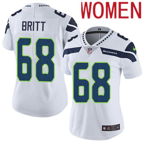 Women Seattle Seahawks 68 Justin Britt Nike White Vapor Limited NFL Jersey